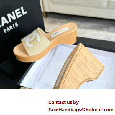 Chanel Fabric  &  Patent Calfskin Mules G45555 Beige 2024